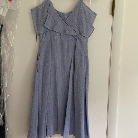 Lulus blue & white striped off shoulder midi dress - Picture 3 of 3